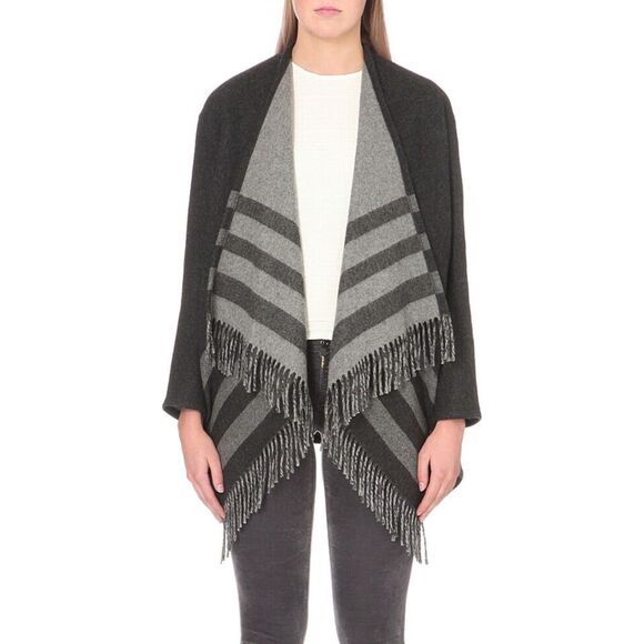 MAJE Womens Gilla Jacquard Fringe Wool Blend Cardigan Jacket - Picture 1 of 11